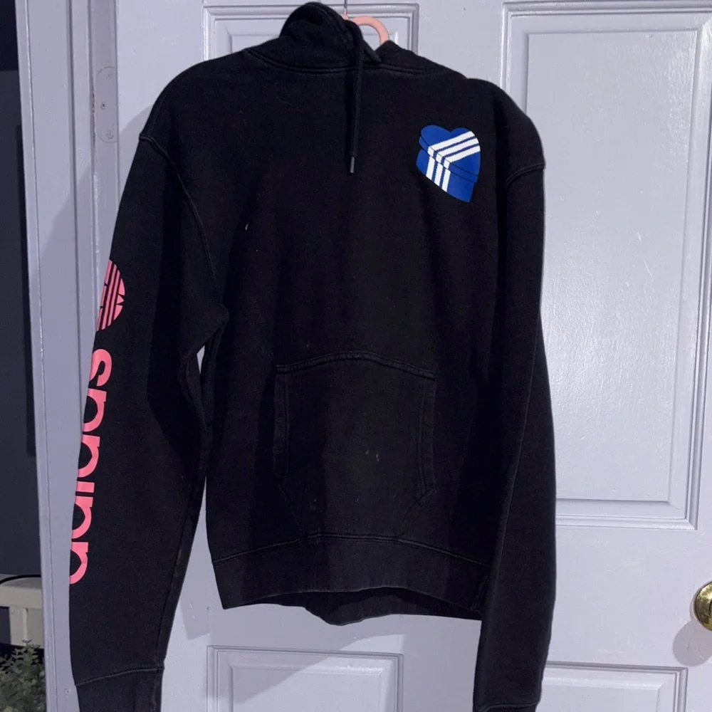 Adidas Black Zip-Up Sweater with Blue and Pink Accents